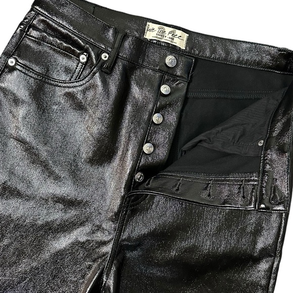 Free People Liquid Black Vinyl Jeans Size 31 Retro 70s Latex Shiny Goth Punk New - Picture 11 of 17